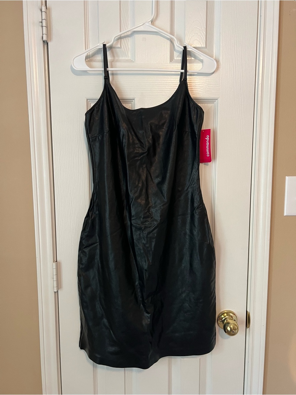 Commando Black Faux Leather Mini Slip Dress